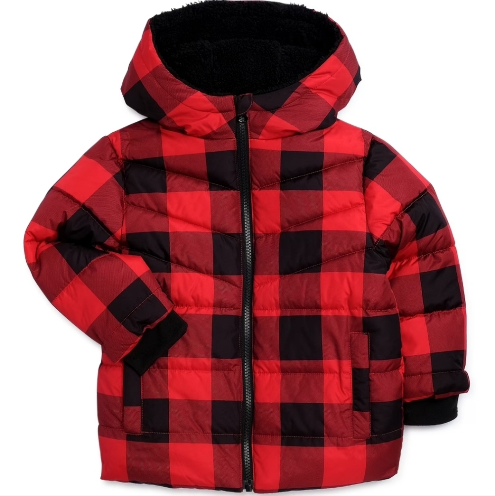 Swiss Tech Red and Black Kids Puffer Jacket